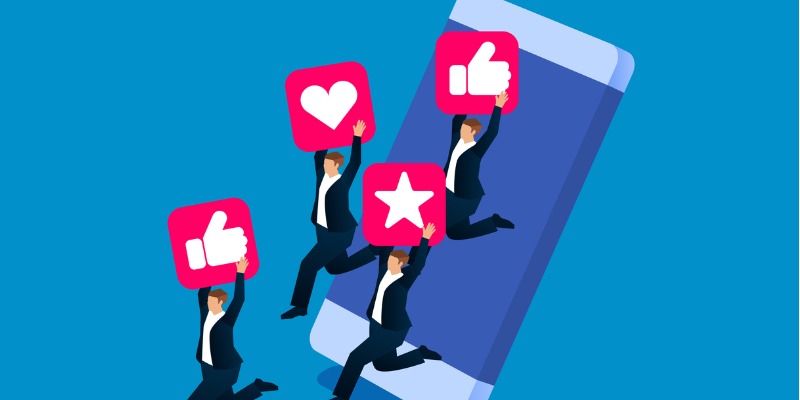 social media attracts business people to jump out of mobile phones vector id1194624352