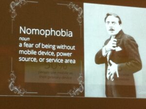 Nomophobia is the fear of being without mobile device, power source or service area